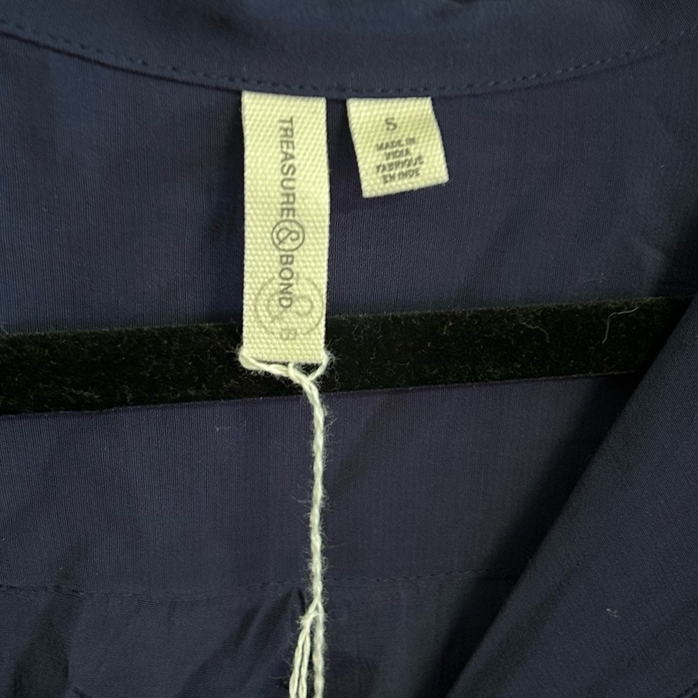 Nwt! Treasure & Bond Navy Tie Front Button Down Blouse - Size S — image 2 of 4